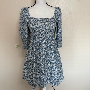 O.P.T Anthropologie Pastoral Blue Floral Puff Sleeve Mini Dress Size Small